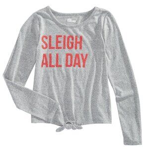 Epic Threads Big Girls Tie-Front Christmas T-Shirt, Gray Sleigh All Day, Small